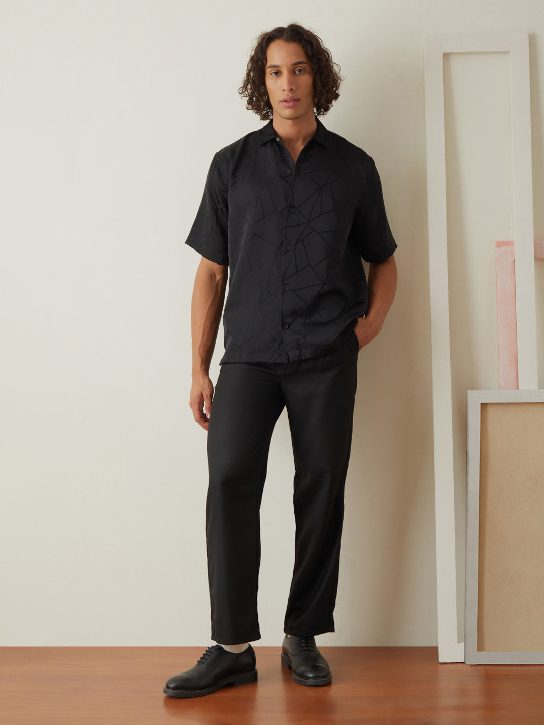 Black Half Sleeve Plain Casual Shirt