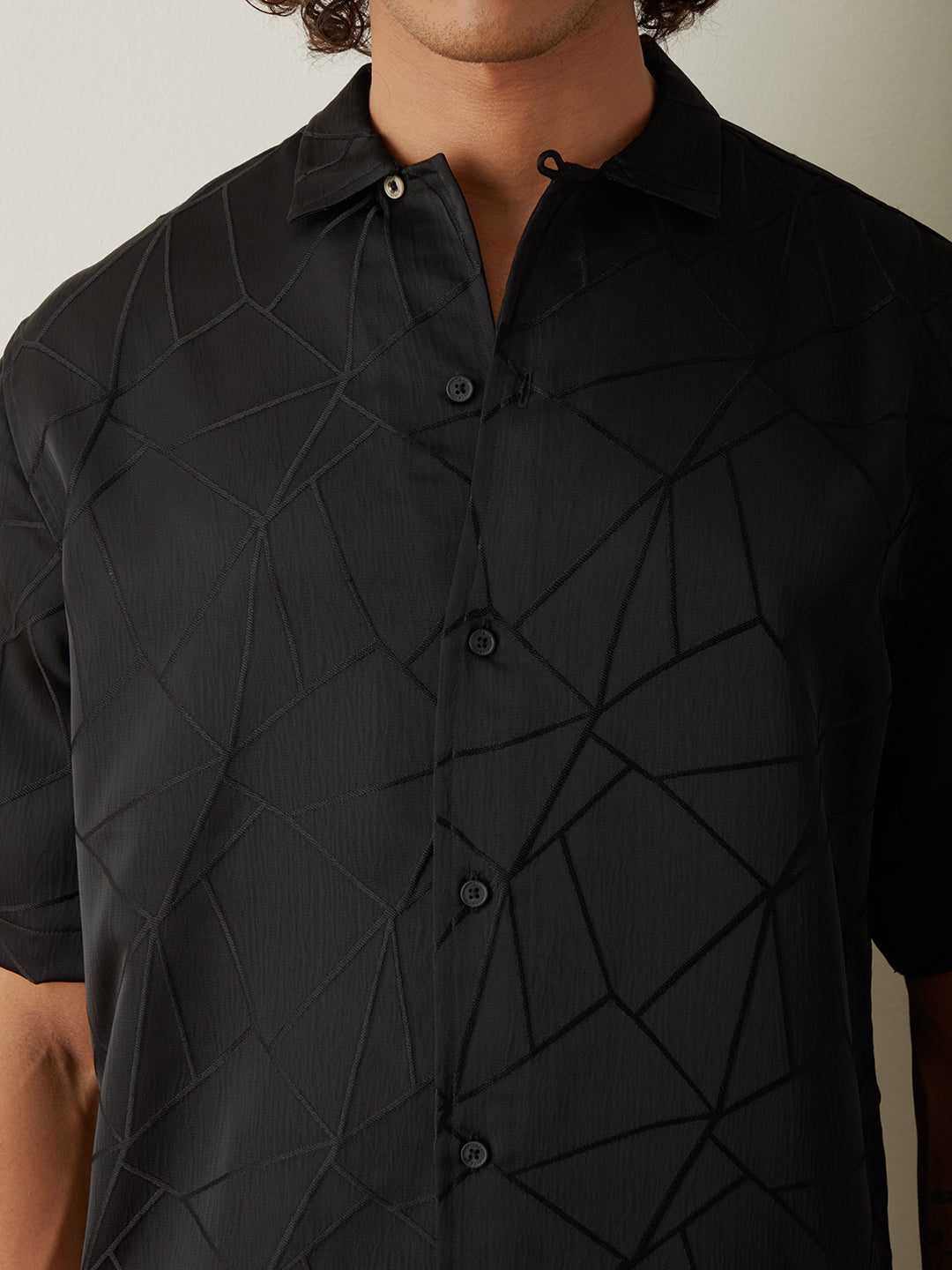 Black Half Sleeve Plain Casual Shirt