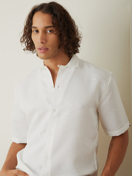 White Half Sleeve Plain Casual Shirt