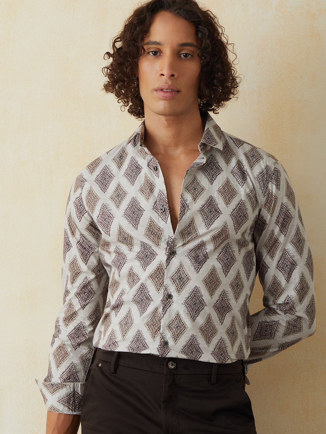 Beige Printed Casual Shirt 