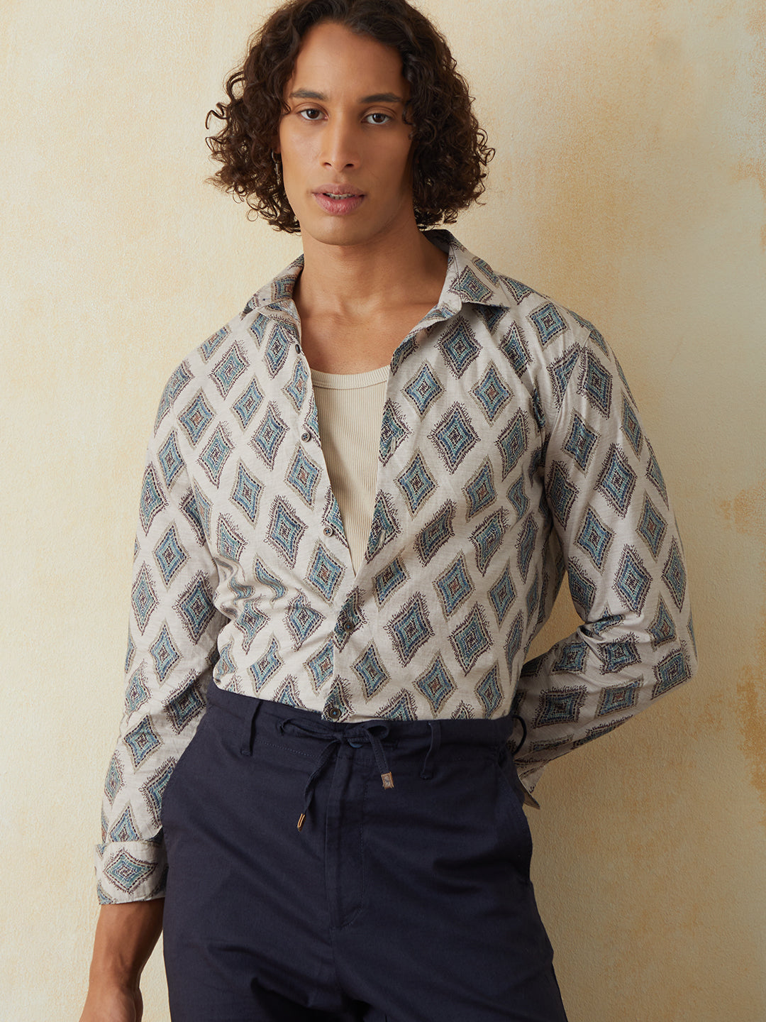 Blue Printed Casual Shirt 