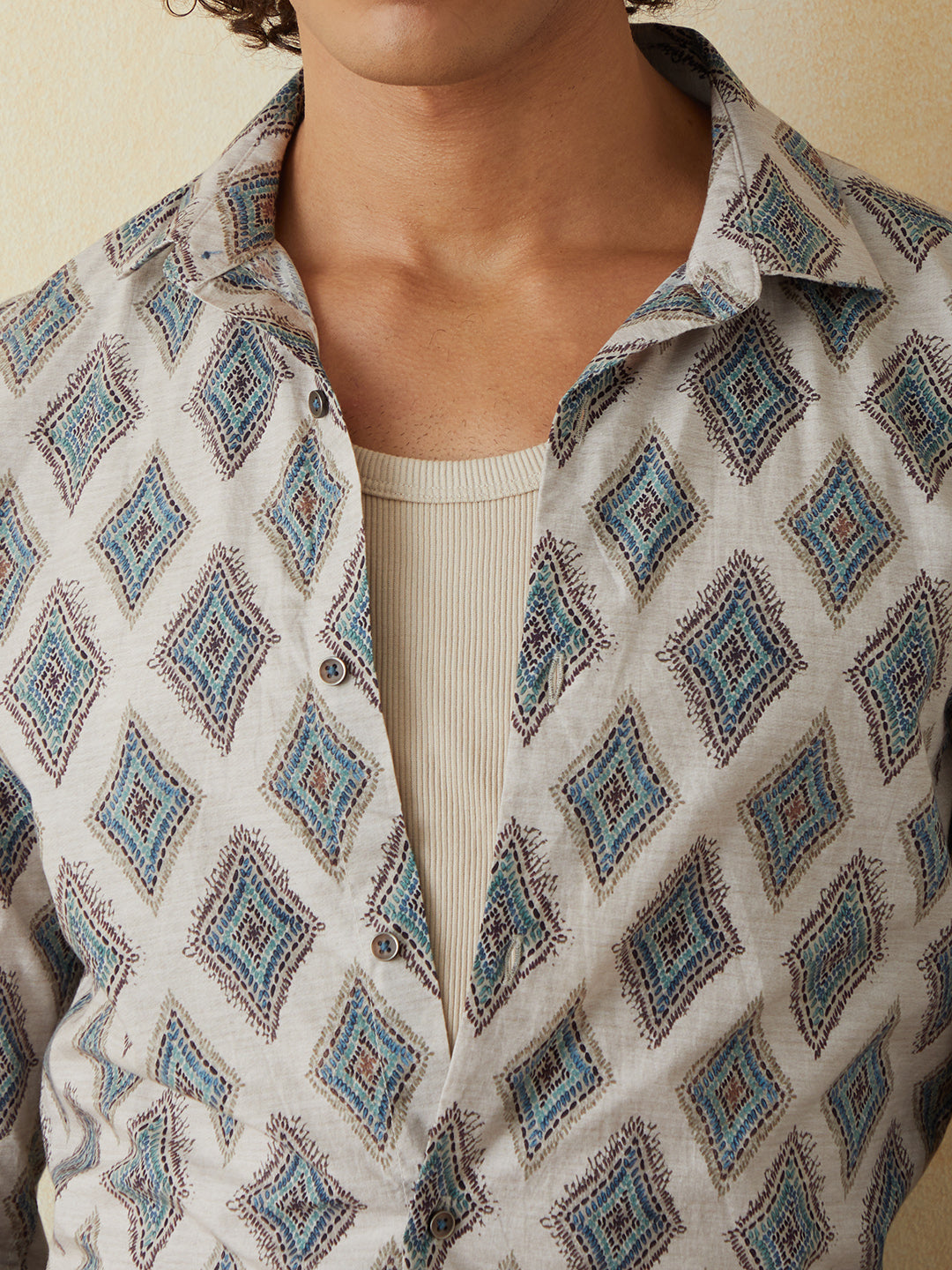 Blue Printed Casual Shirt 