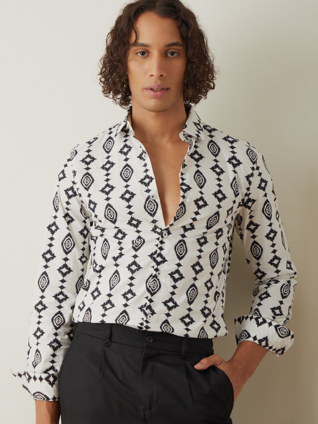 White Printed Casual Shirt