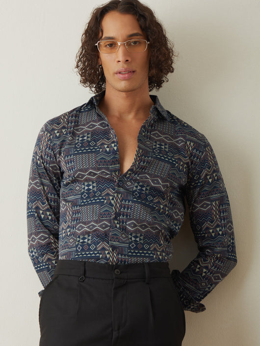 Brown Printed Casual Shirt