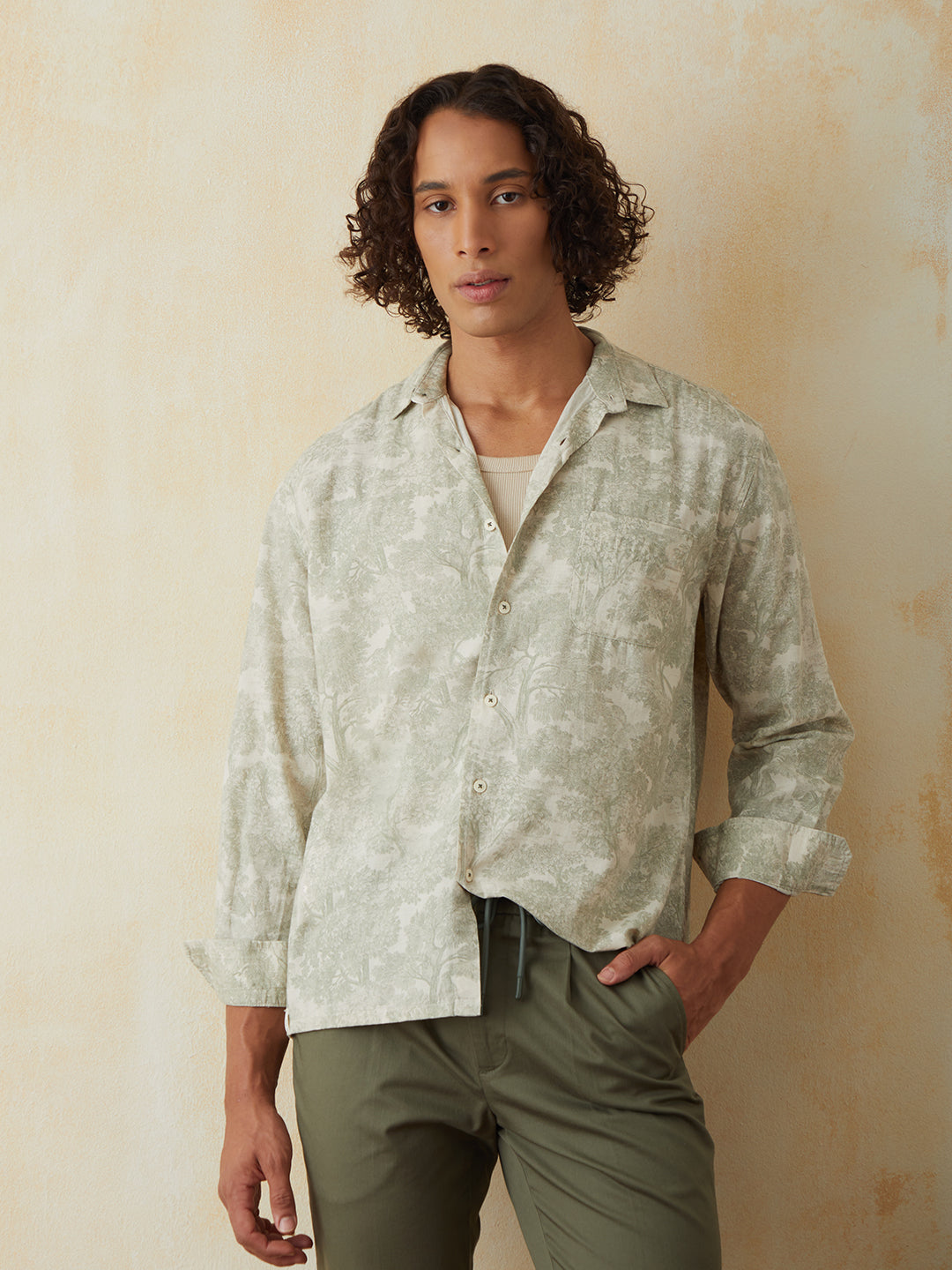 Green Printed Resort Shirt 