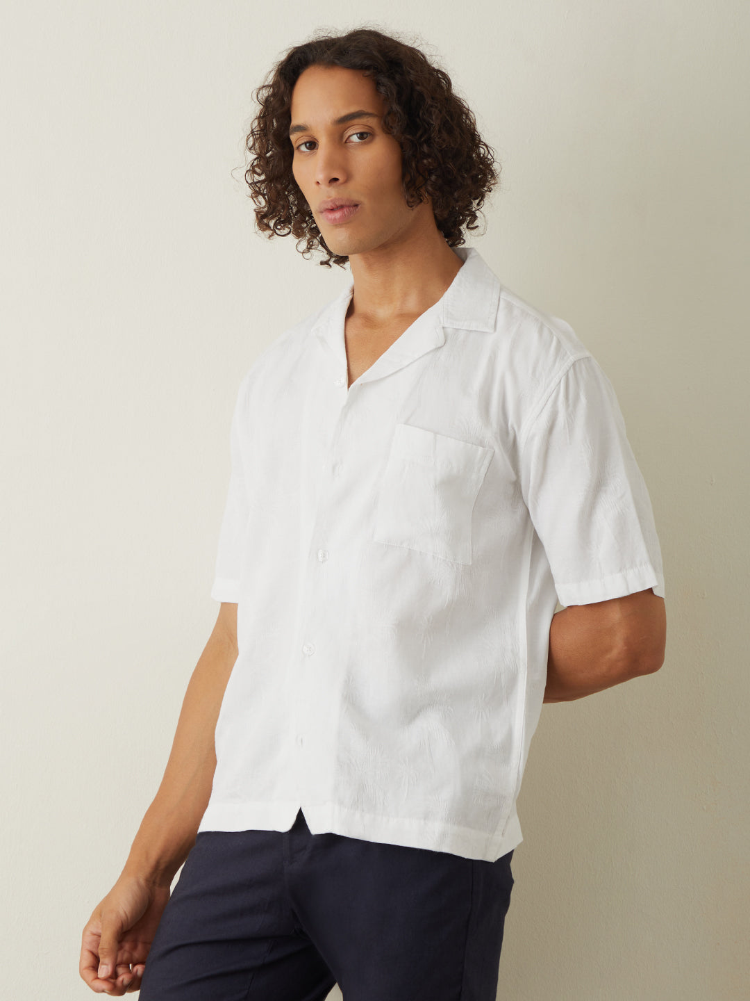 White Embroidered Resort Shirt 