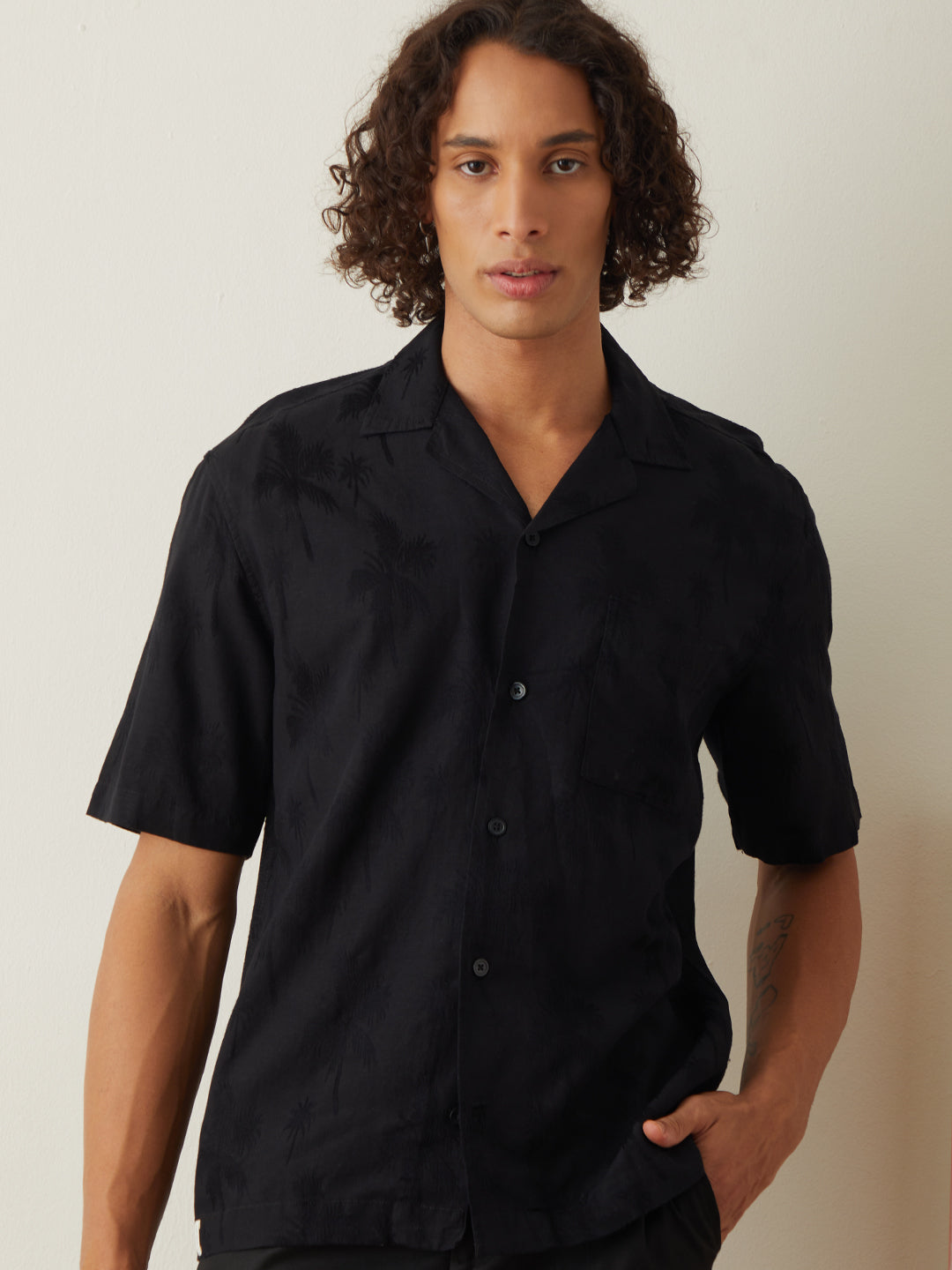 Black Embroidered Resort Shirt 