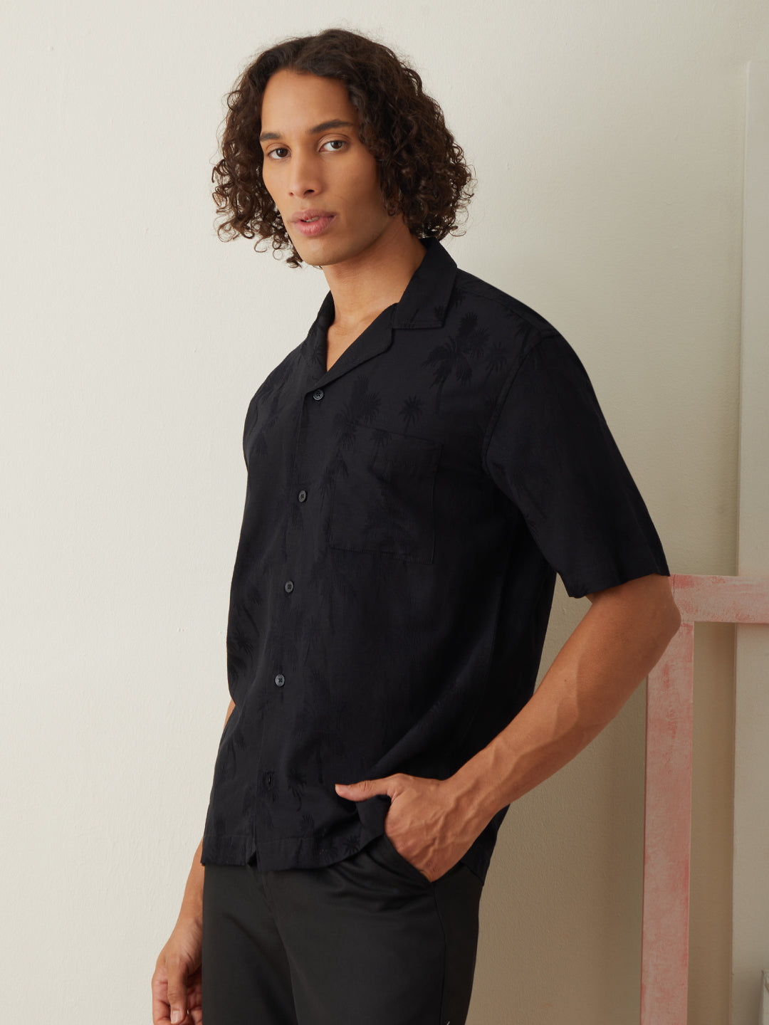 Black Embroidered Resort Shirt 