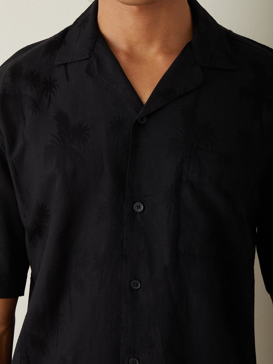 Black Embroidered Resort Shirt 