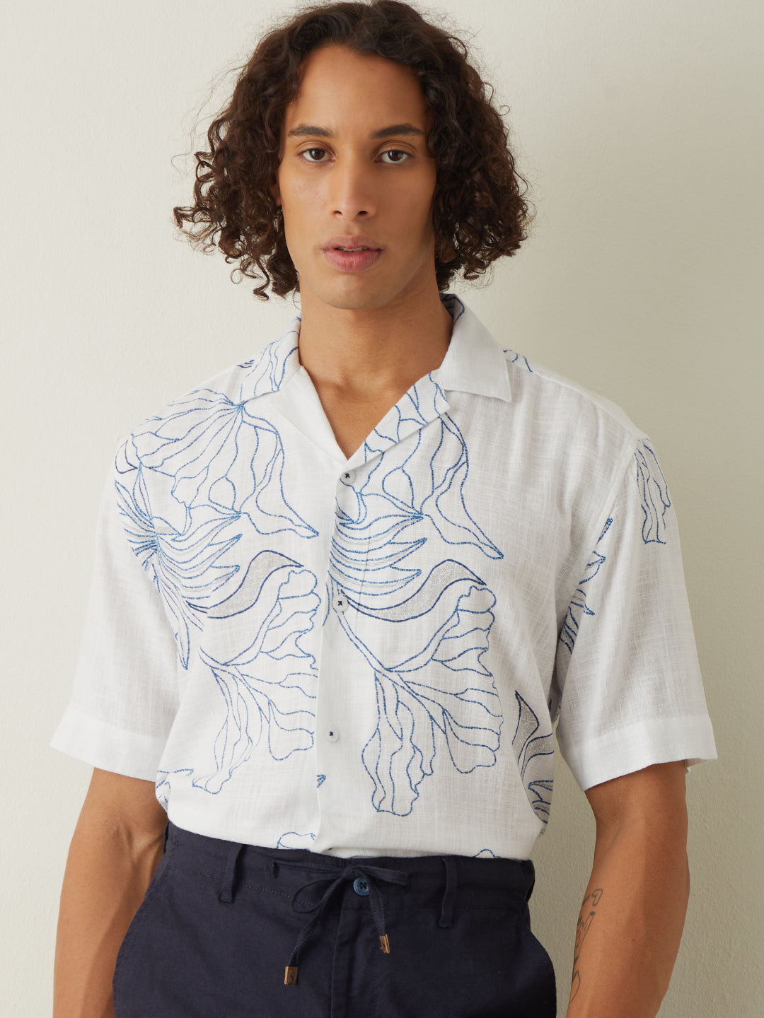 Blue Printed Half Sleeve Casual Shirt 