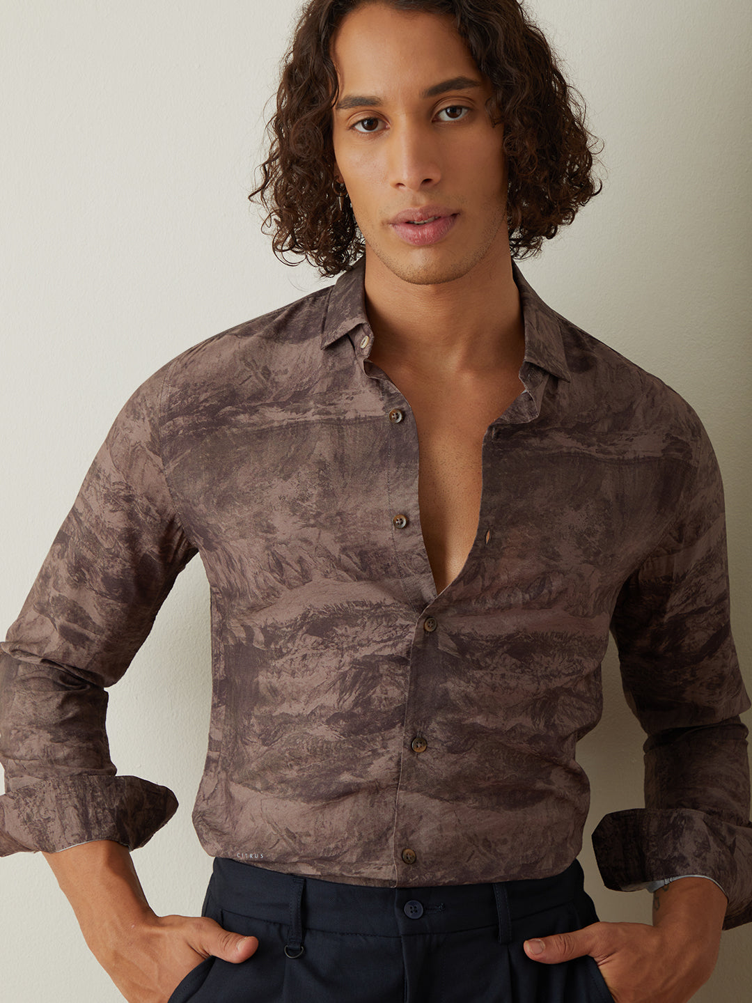 Brown Printed Casual Shirt 