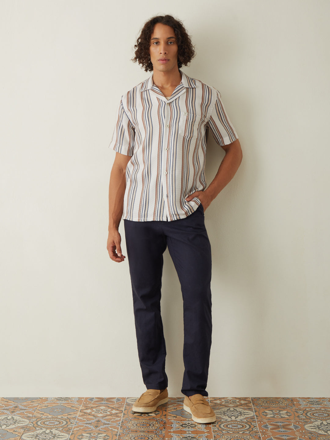 Beige Stripes Resort Shirt 