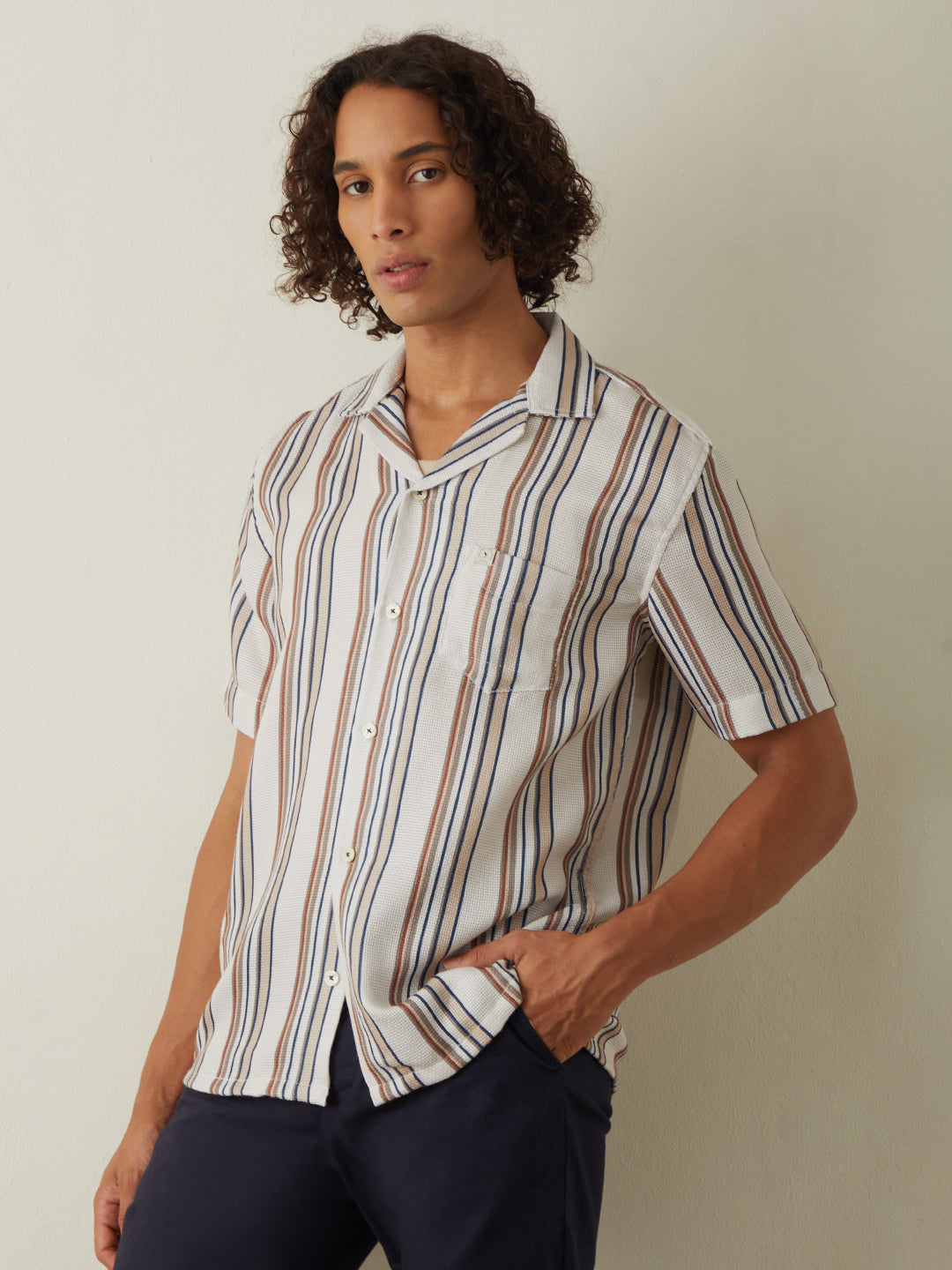 Beige Stripes Resort Shirt 