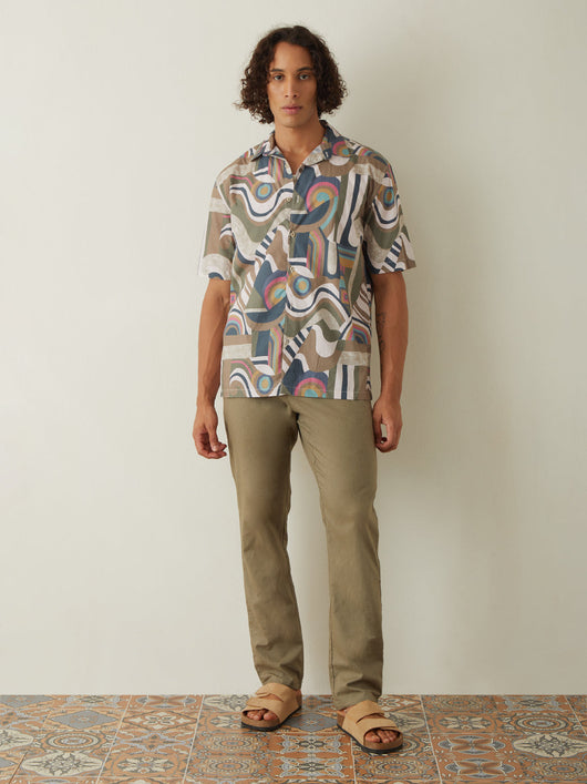 Light Brown Printed Resort Shirt