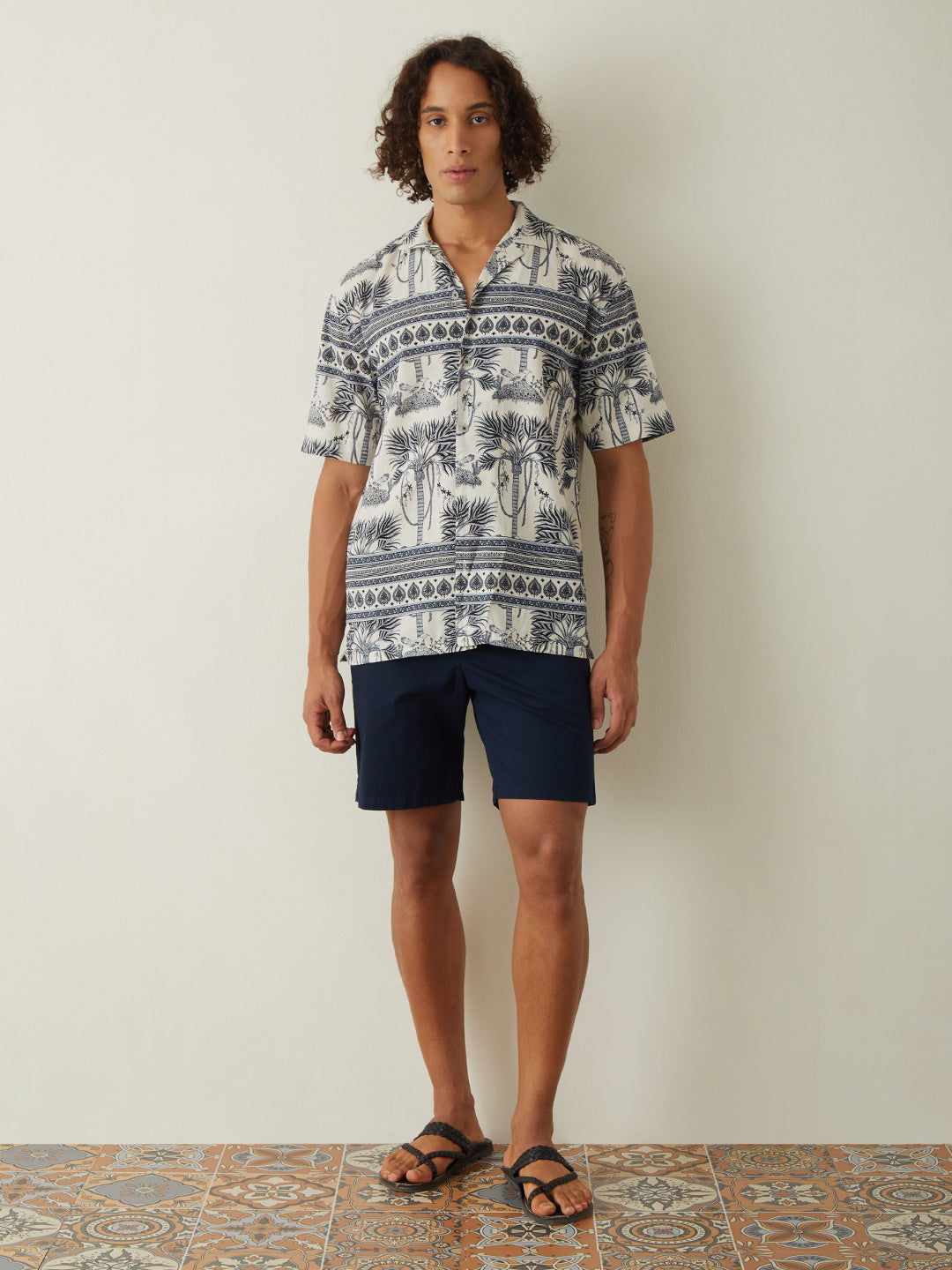 Navy Printed Resort Shirt 