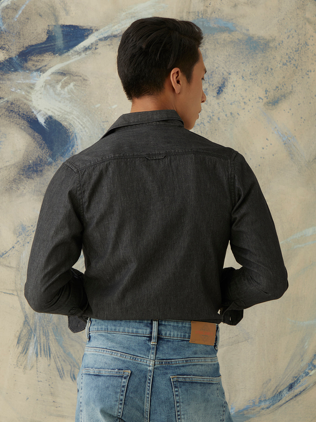 Black Plain Denim Shirt