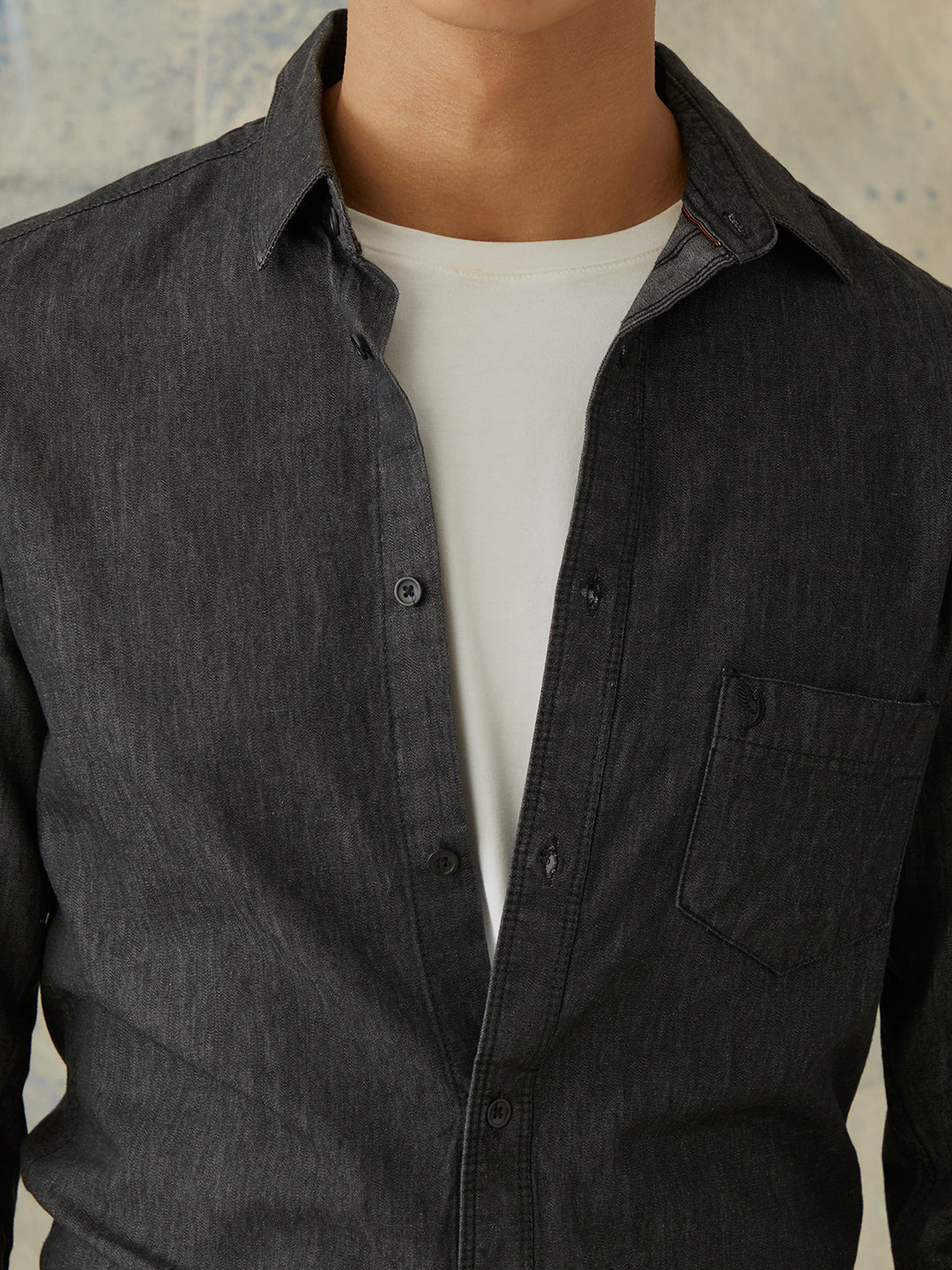 Black Plain Denim Shirt