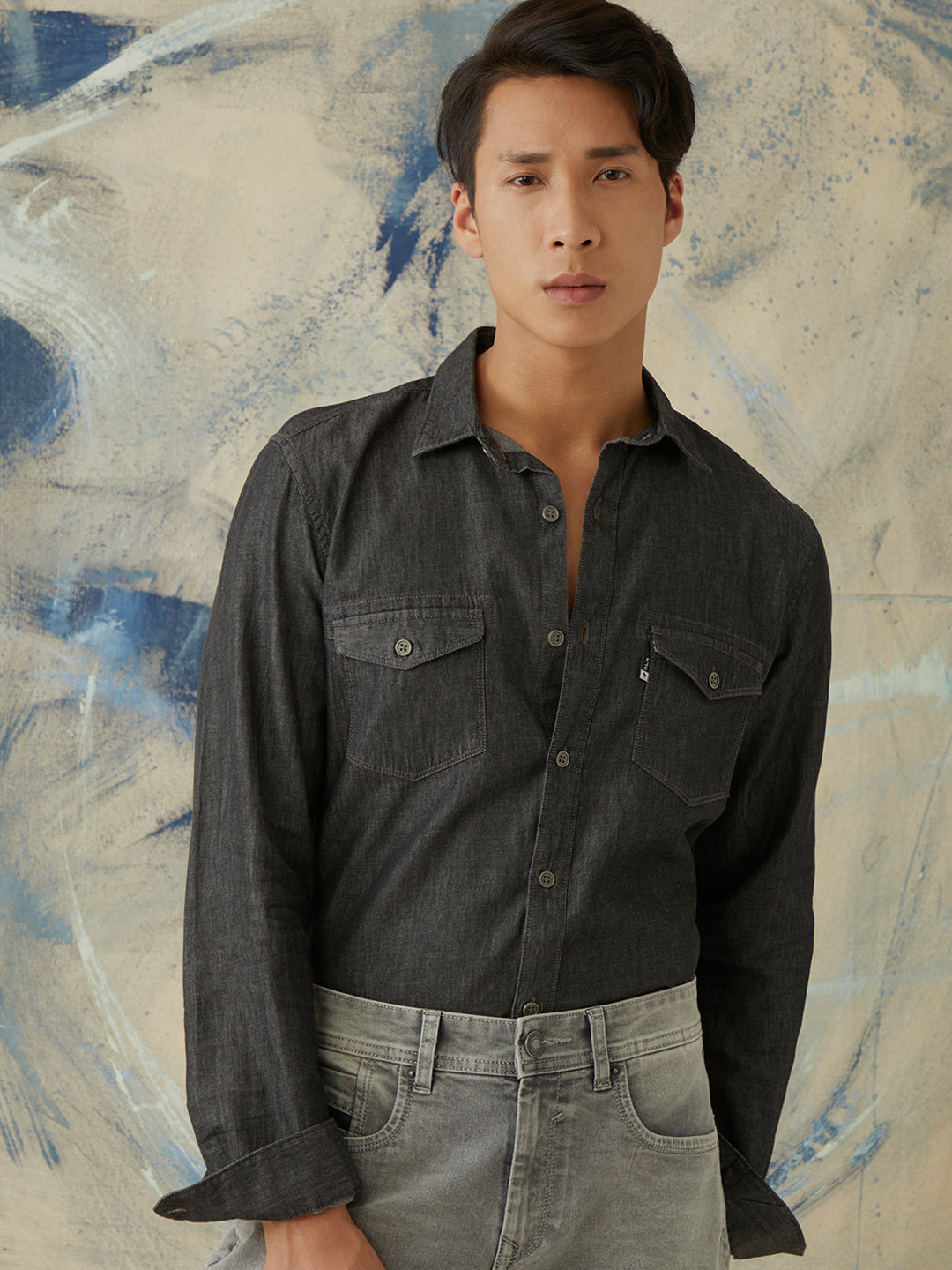 Black Plain Denim Shirt