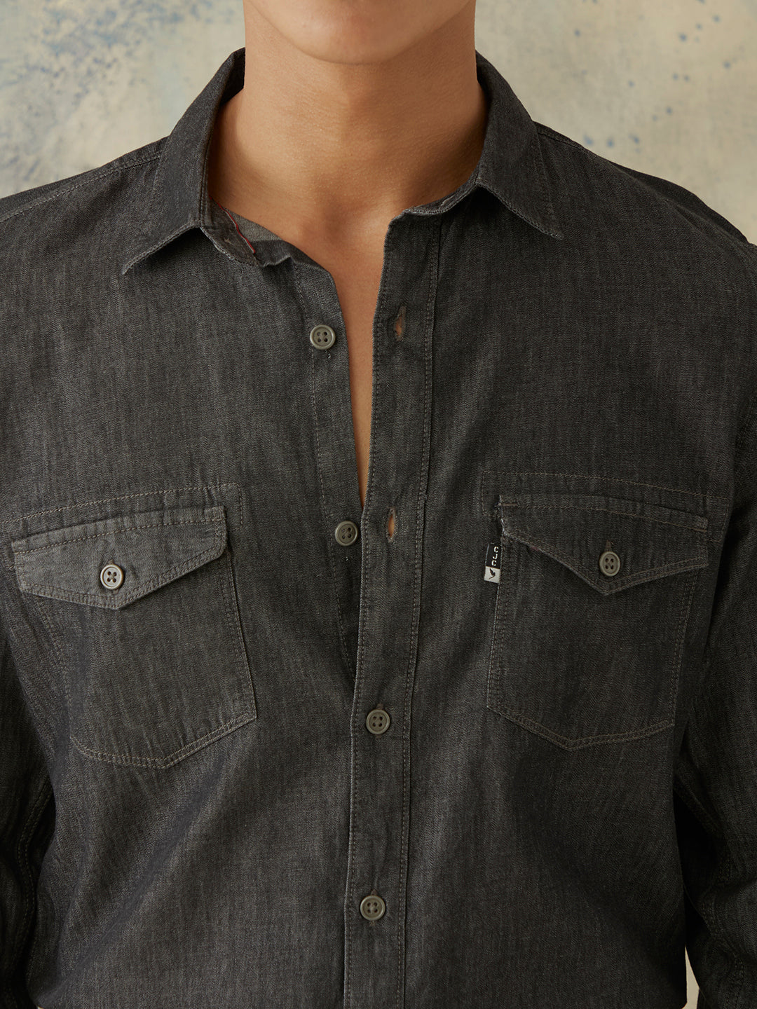 Black Plain Denim Shirt