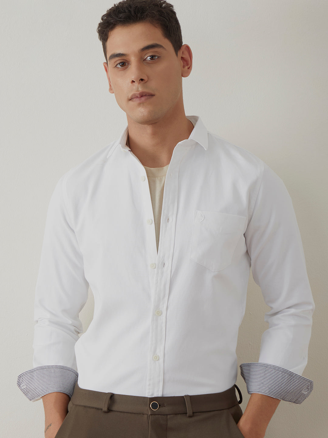 White Regular Plain Shirt