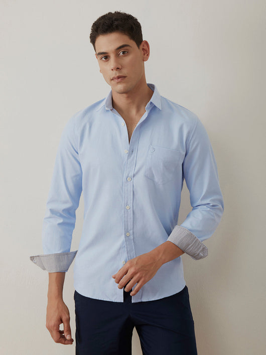 Sky Blue Regular Plain Shirt