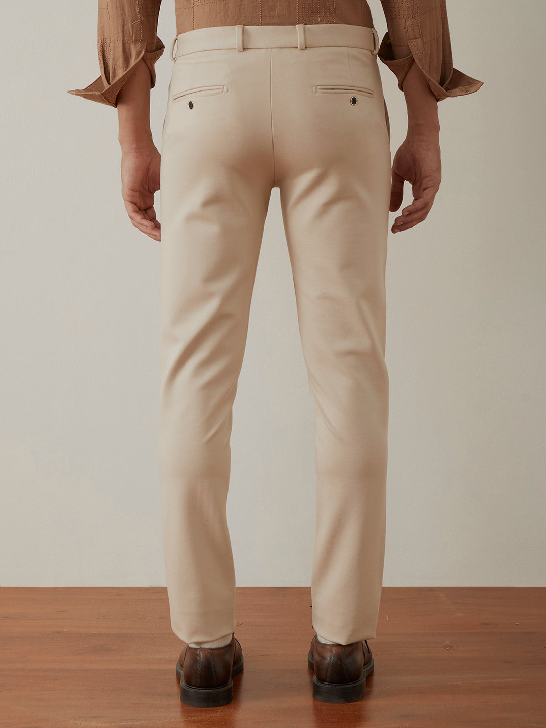 Cream Plain 4-Way Lycra Trousers