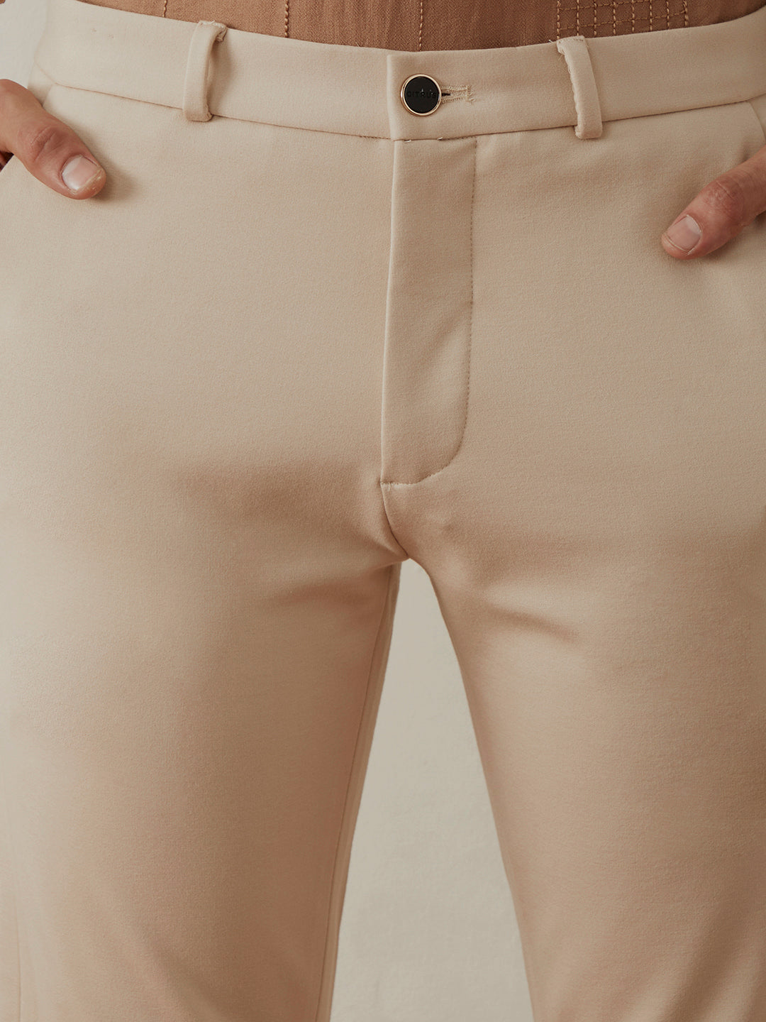 Cream Plain 4-Way Lycra Trousers