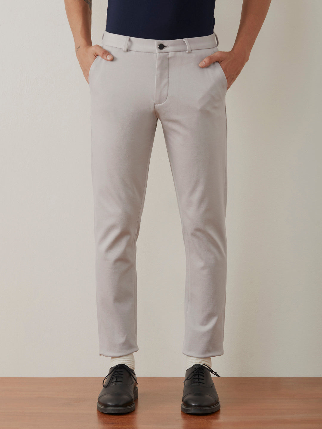 Light Grey Plain 4-Way Knit Lycra Trousers