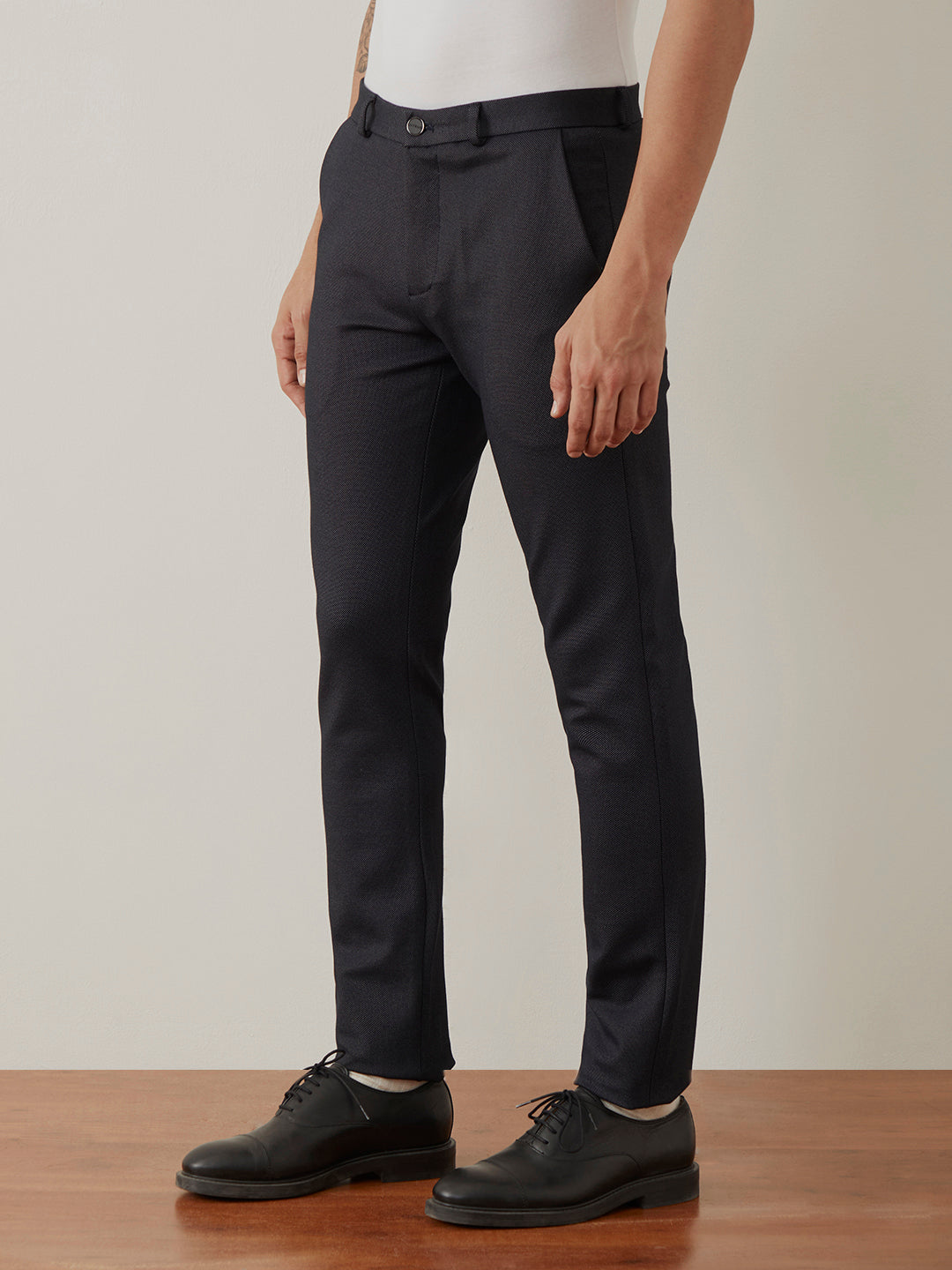 Navy Blue Plain 4-Way Knit Lycra Trousers