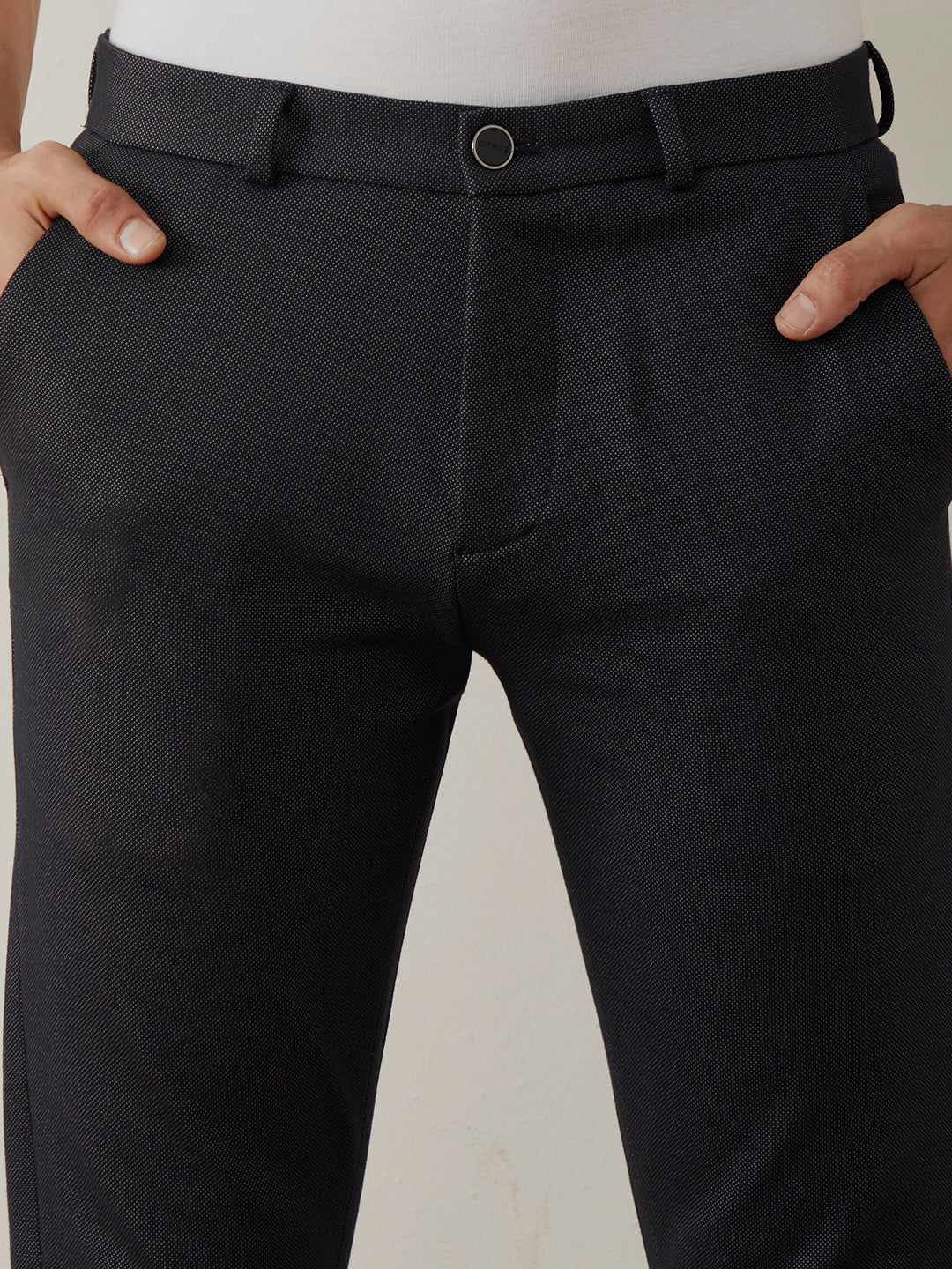 Navy Blue Plain 4-Way Knit Lycra Trousers