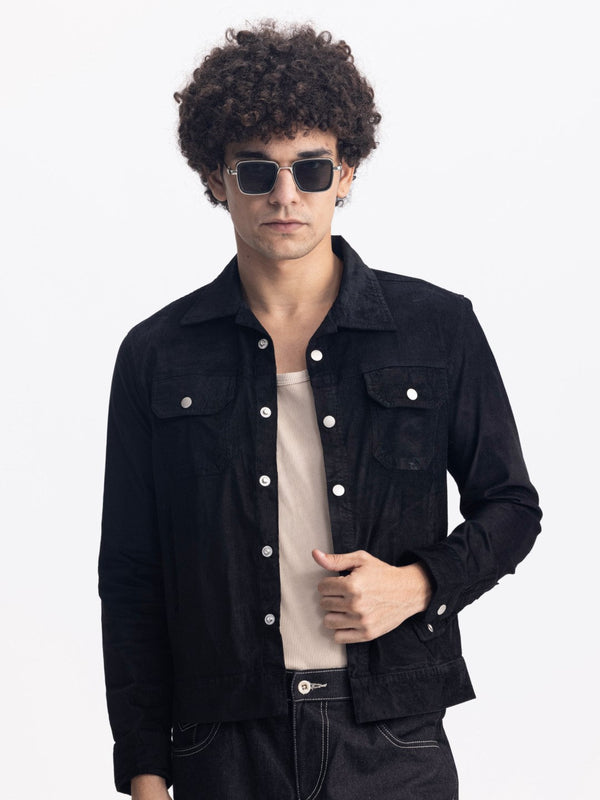 Black Plain Corduroy Jacket