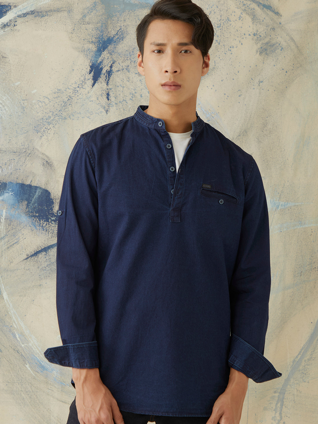 Navy Plain Denim Kurta