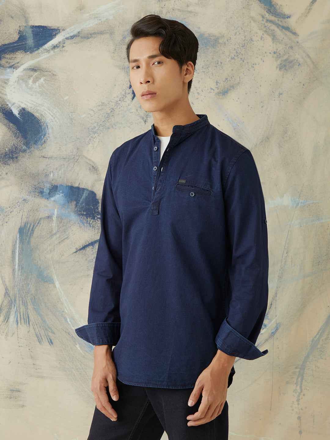 Navy Plain Denim Kurta