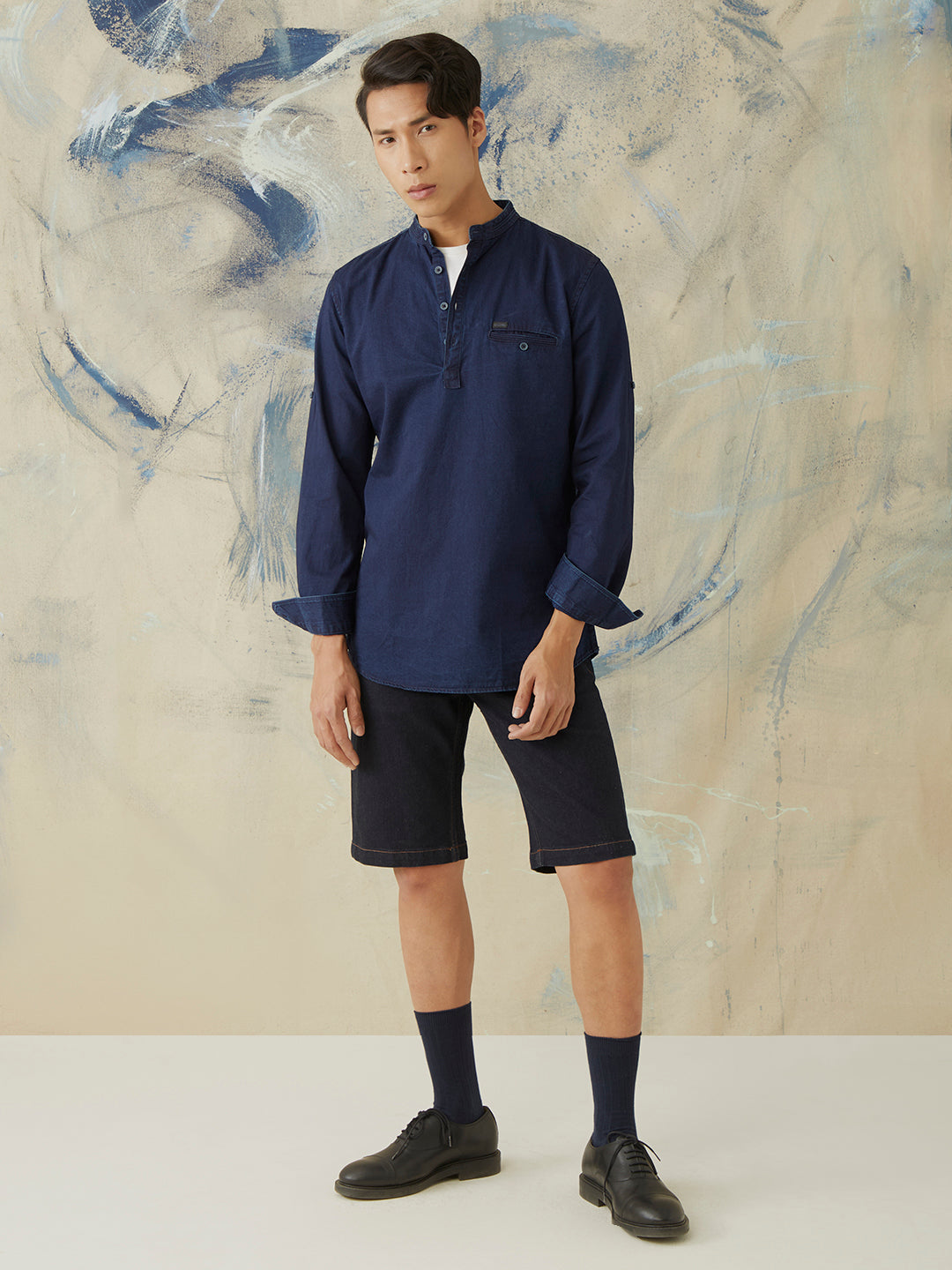 Navy Plain Denim Kurta