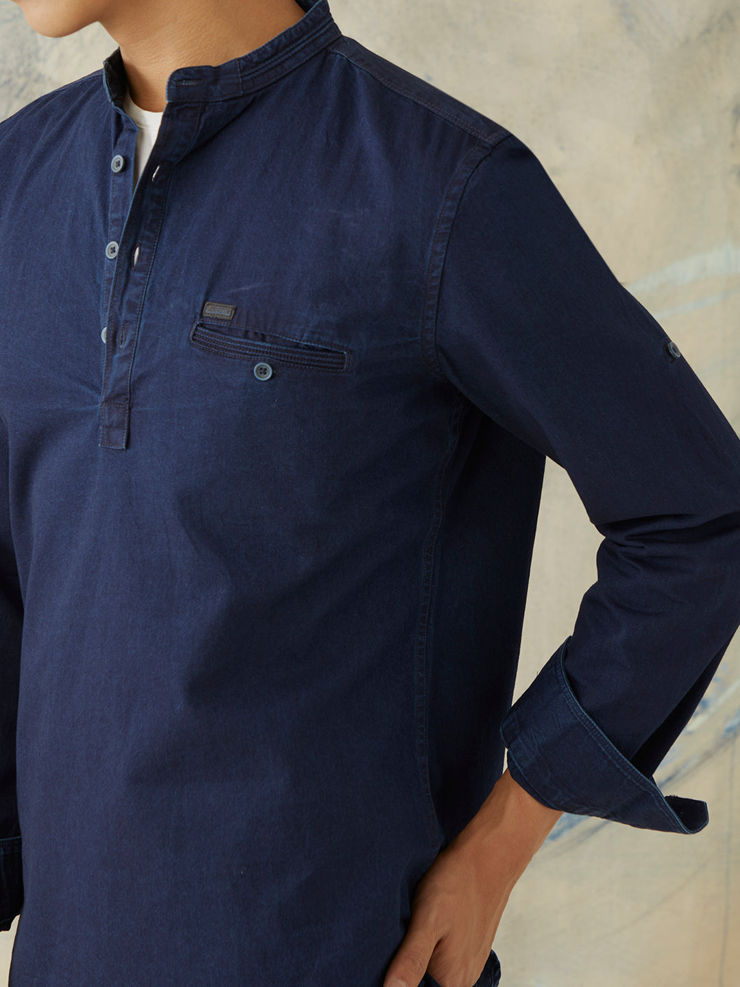 Navy Plain Denim Kurta