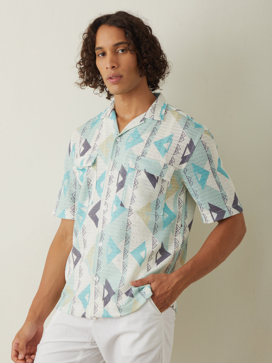 Sea Green Printed Resort Shirt