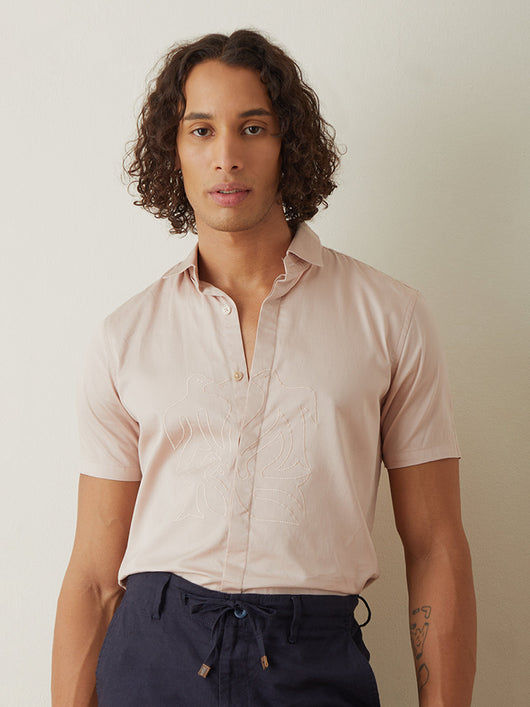 Dusty Rose Plain Half Sleeve Casual Shirt