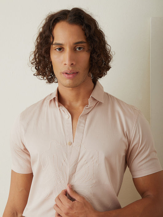 Dusty Rose Plain Half Sleeve Casual Shirt