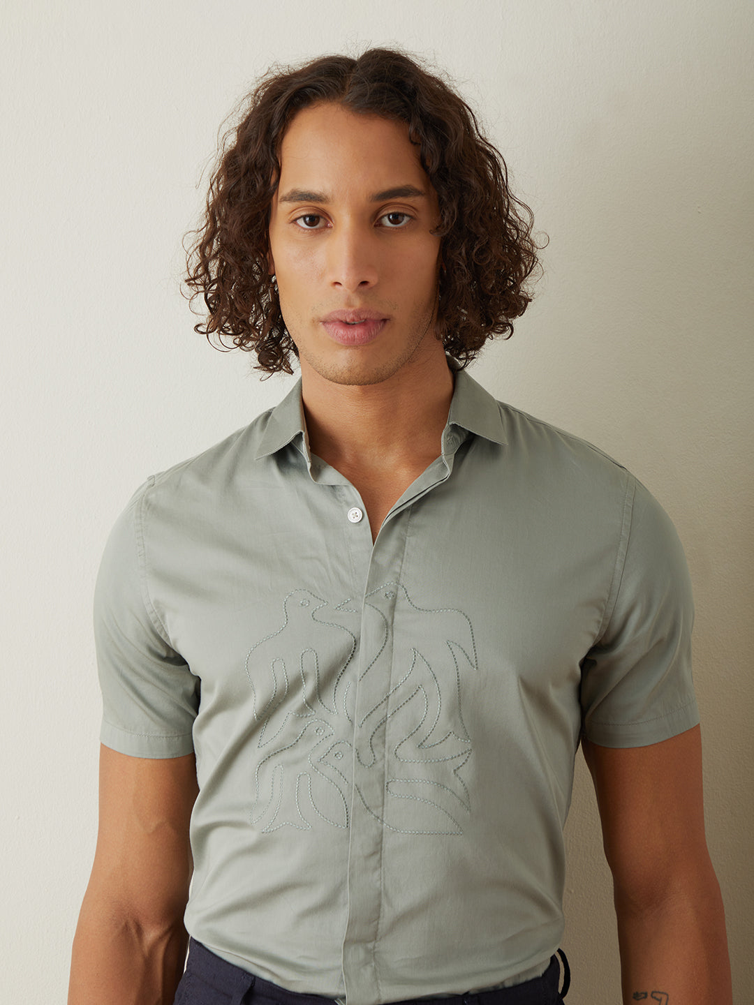 Grey Plain Half Sleeve Casual Shirt