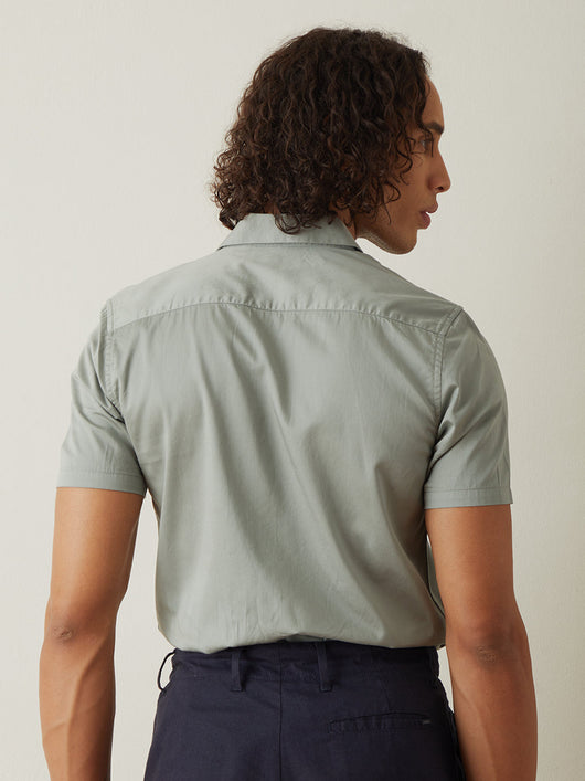 Grey Plain Half Sleeve Casual Shirt