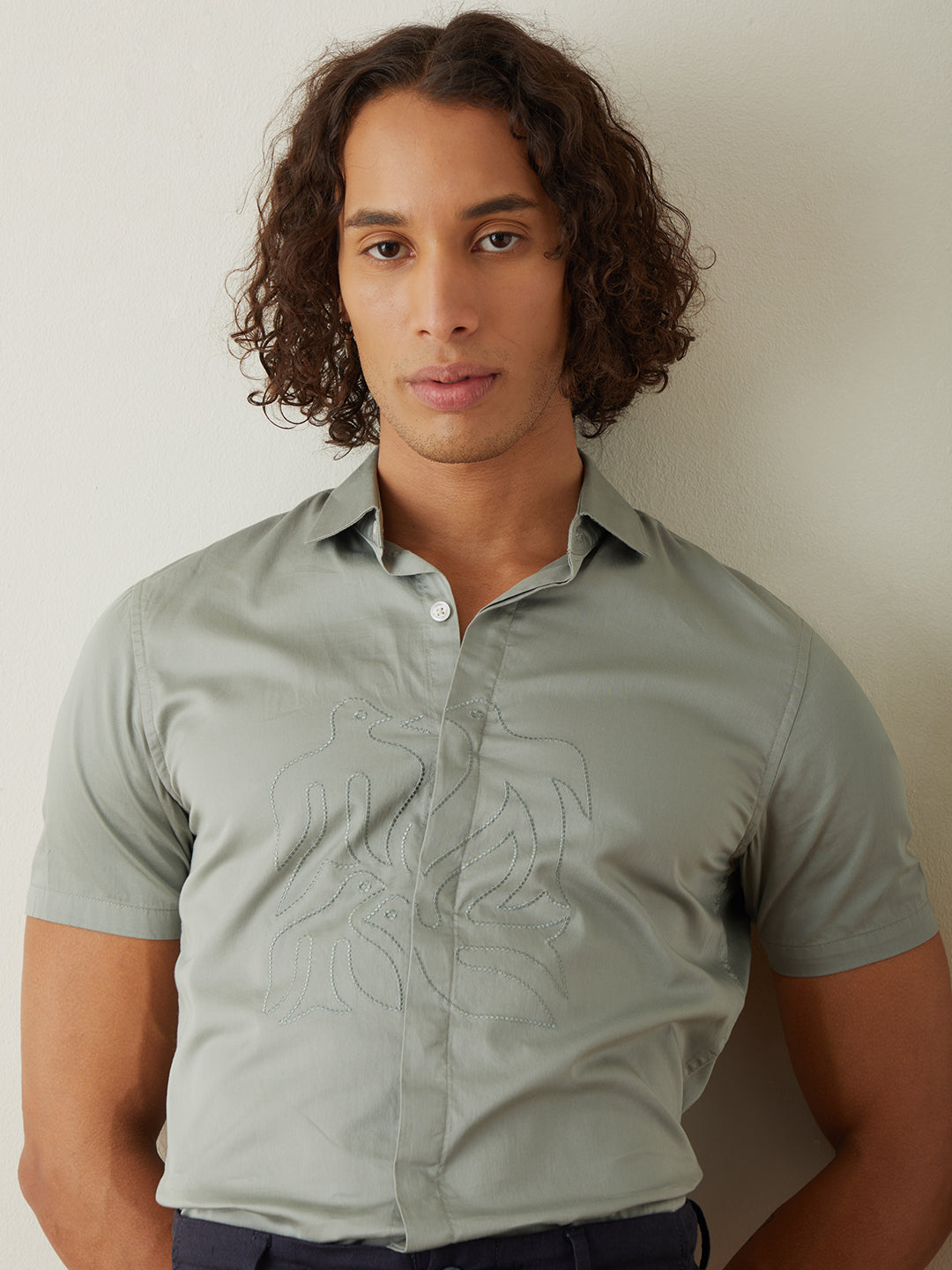 Grey Plain Half Sleeve Casual Shirt