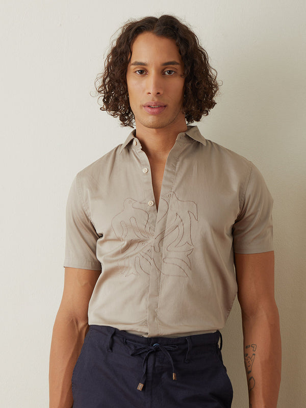 Brown Plain Half Sleeve Casual Shirt