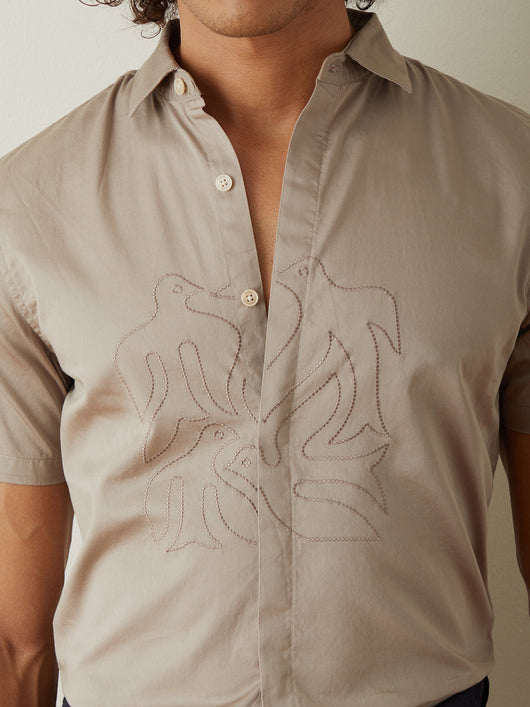 Brown Plain Half Sleeve Casual Shirt