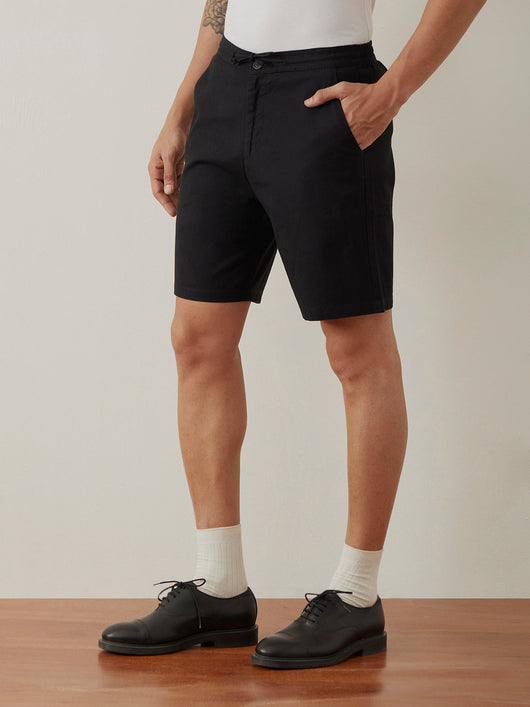 Black Plain Athleisure Shorts