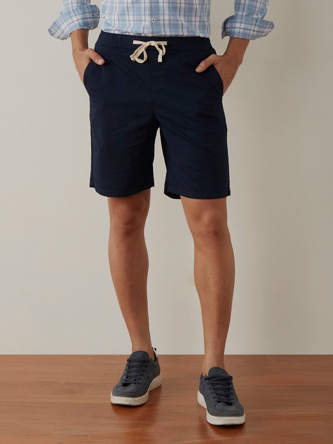 Navy Plain Cotton Shorts