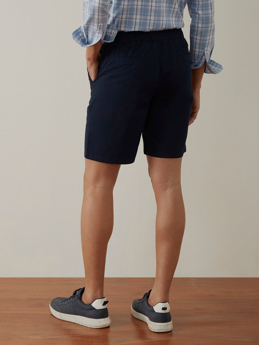 Navy Plain Cotton Shorts