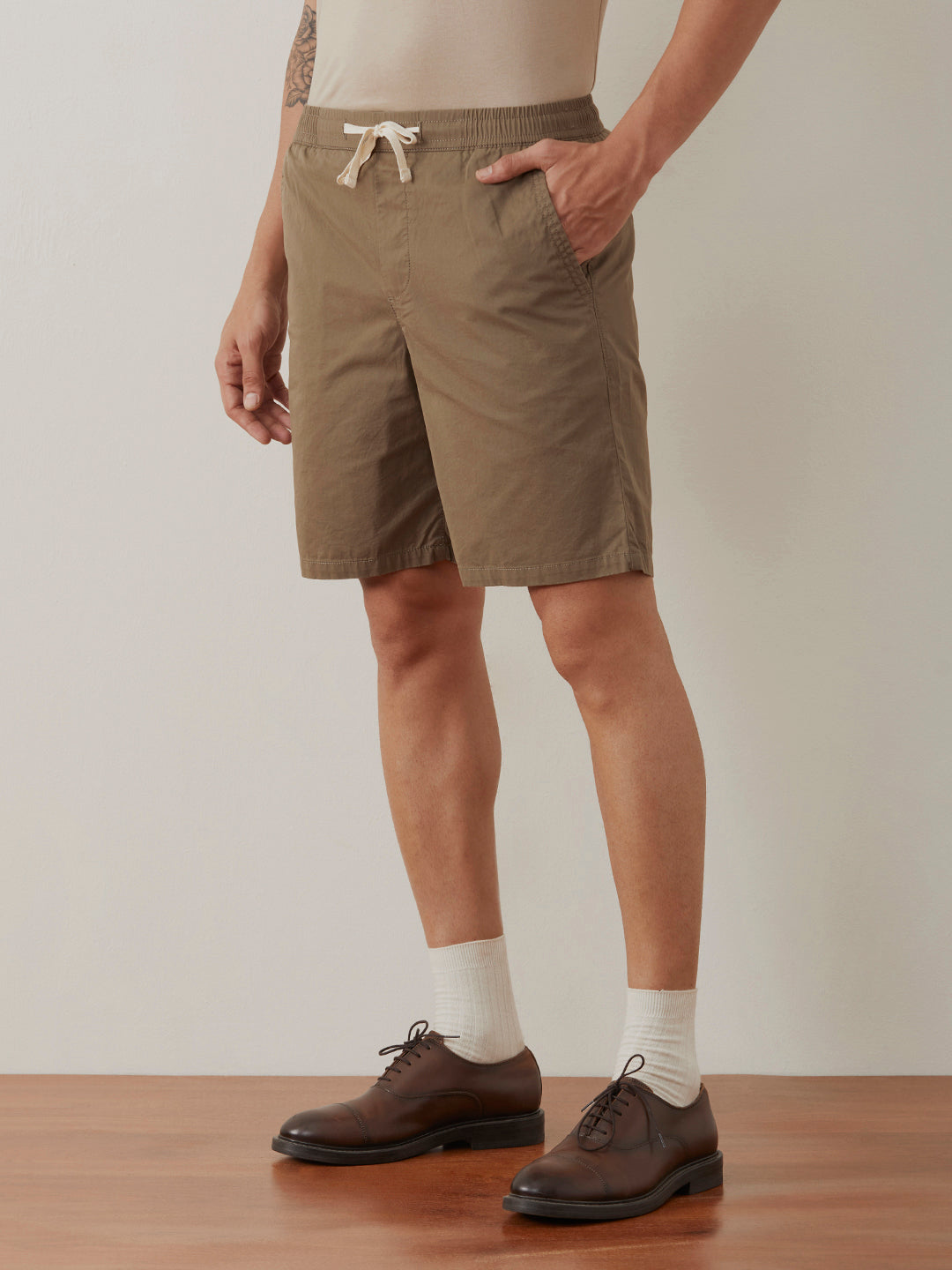 Light Brown Plain Cotton Shorts