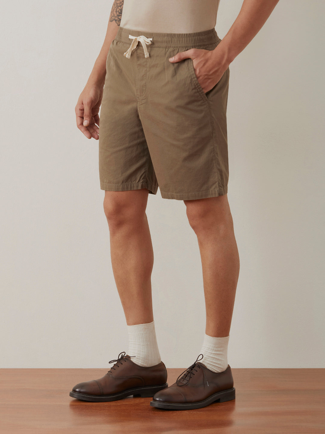 Light Brown Plain Cotton Shorts