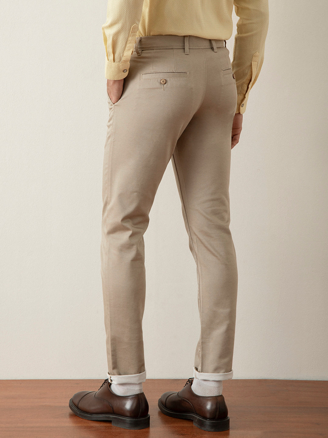 Beige Plain Slim Fit Trouser