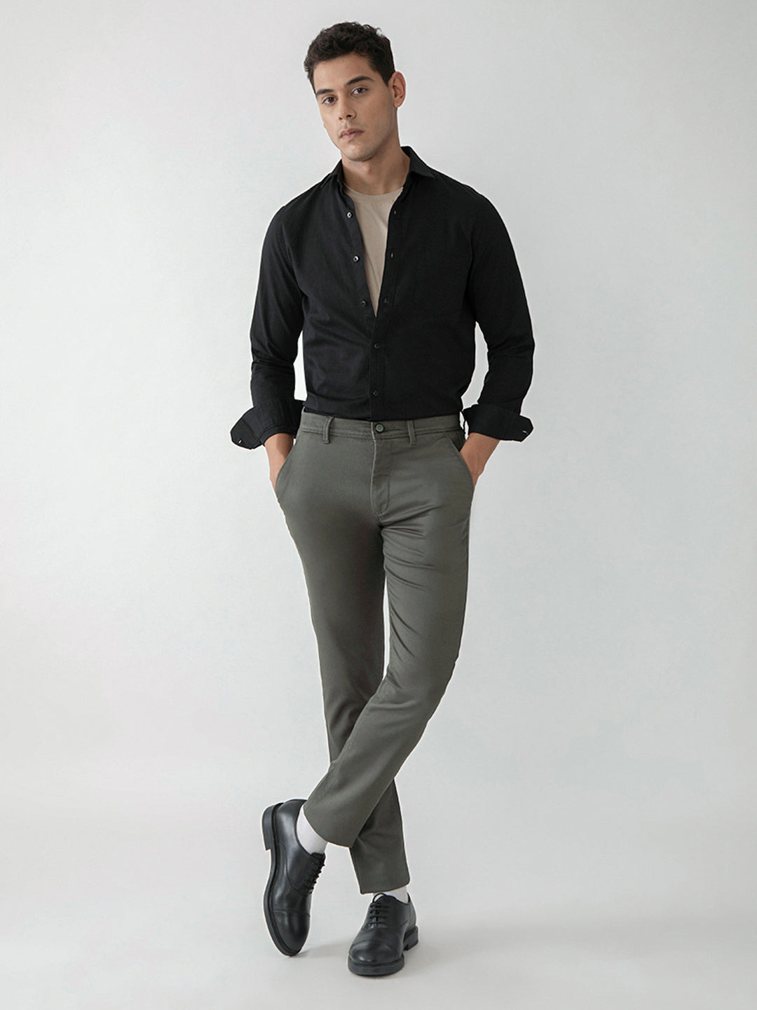 Light Brown Plain Slim Fit Trouser